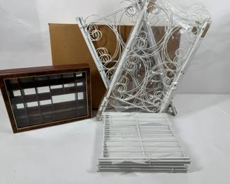 Bombay Company Curio Table w Display Case  Metal Rack Shelving Lot