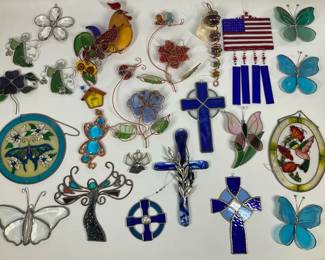 Stained Glass Sun Catcher Assortment with Crosses, Butterflies  Floral Designs