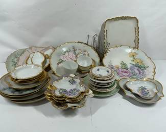 Vintage Floral Porcelain Serveware and Dish Set with Gold Trim