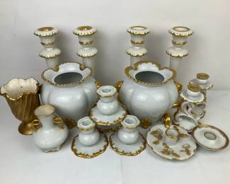 White and Gilt Porcelain Vases and Candlesticks Collection