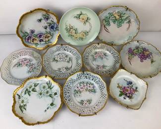 Hand Painted Floral and Fruit Porcelain Plates