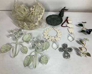 Home Decor Wall Hooks Crystal Ornaments Floral Metal Cross Bowl