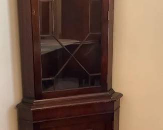 Vintage Corner China Cabinet Glass Door Hutch Cherry Wood Display Cabinet
