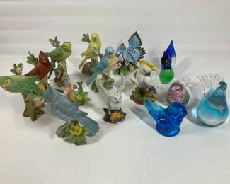 Bird Figurine Glass  Porcelain Cardinals Parrots Owl Bluebird Decor