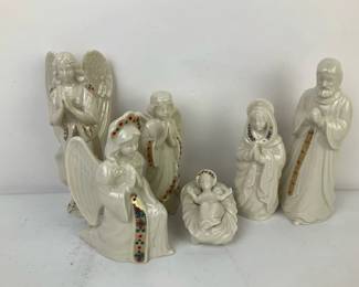 White Porcelain Nativity Figurines with Angels Holy Family and Infant Jesus