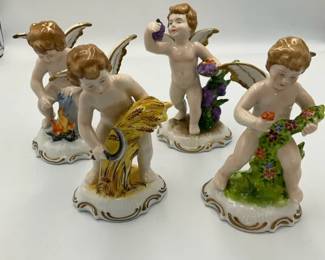 Vintage Four Seasons Cherub Putti Figurines Set of 4 Porcelain Angels Floral Harvest Decor