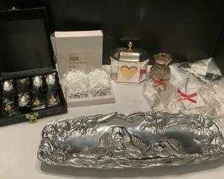 Mixed Silver Tone Decor Lot Metal Tray Serving Utensils Keepsake Box Teaspoon Rests