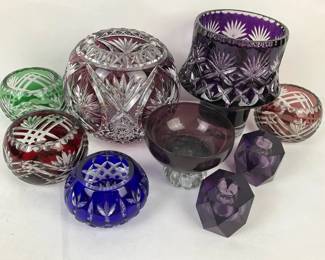 Cut  Colored Glass Votive Holders and Bowls