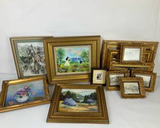 Framed Artwork  Decorative Gold Frame Collection Including Louis Cardin Enamel