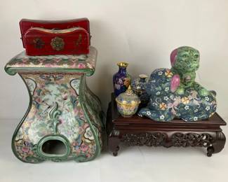 Asian Decorative Cloisonn, Porcelain  Carved Wood Accent Collection