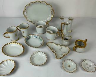 Hand Painted Porcelain Lot Gold Trim Cups Plates Vanity Pieces