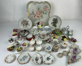 Porcelain Floral Miniatures Teacups Plates and Trinket Boxes Collection