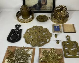 Vintage Brass Decor Assortment with Frames and Wall Pieces