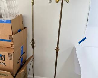 Pair of Vintage Floor Lamps Ornate Cast Metal Bridge Lamp  3Light Brass Style Lamp