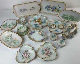 Hand Painted Porcelain Floral Lot Gold Gilt Serving Pieces Dresser Set