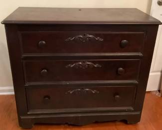 Mahogany Veneer ThreeDrawer Dresser with Carved Scroll Detail
