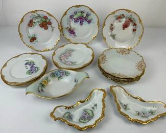 Hand Painted Porcelain Plate Lot Gold Gilt Floral and Fruit Plates Serving Pieces