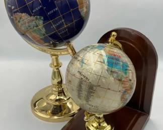 Globe Stone Inlay  Desktop Globe with Wood Stand