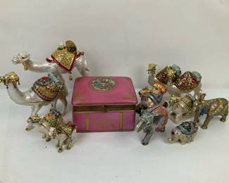 Jeweled Camel, Elephant  Animal Trinket Box Collection with Pink Box