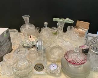 Cut Glass Crystal Lot Bowls Vases Candy Dishes Clocks Decor