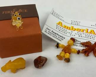 Amber Figurines and Carved Animal Miniatures with Box