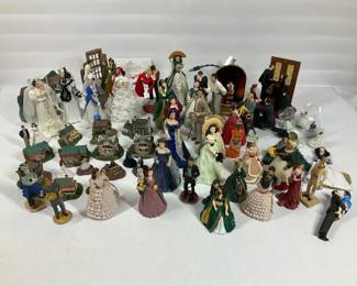 Mixed Figurine Lot Victorian Ladies Miniatures Houses Wedding Franklin Mint Style