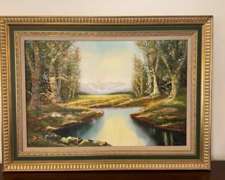 A. Pfluger Framed Landscape Oil Painting European River Scene