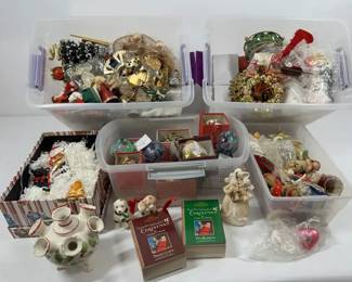 4 Containers Of Christmas Ornaments. Spode, Waterford And More