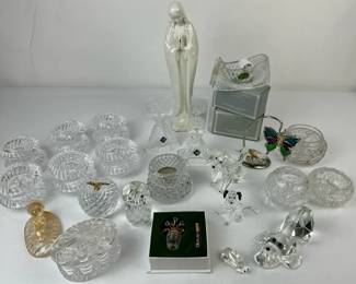 Cut Crystal and Glass Decor Lot Candle Holders Figurines and Trinket Pieces