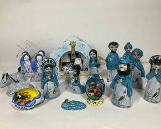 Blue and White Ceramic Nativity Figures Assortment