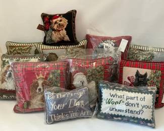 Needlepoint Dog Themed Decorative Throw Pillow Collection