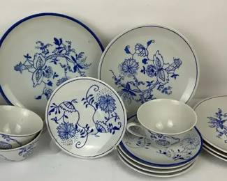 Blue and White Floral Porcelain Dishware Collection