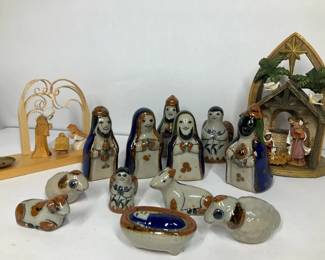 Mixed Nativity Dcor Lot with Handcrafted Pottery Holy Family Set