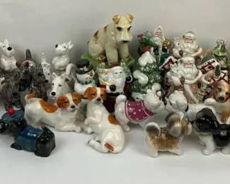 Dog Figurines with Holiday Santa  Winter Decor