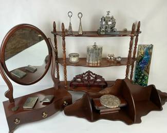 Wood Vanity Mirror, Shelf  Desk Organizer Group