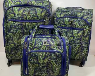 London Fog 3 Piece Luggage Set Paisley Print Rolling Suitcases  Carry On Bag