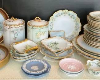 Floral Porcelain Dinnerware and Serveware with Gilt Trim