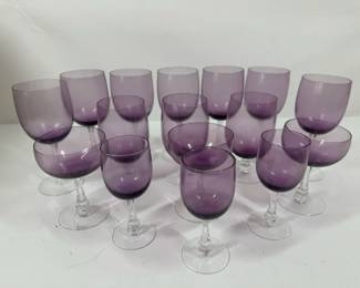 Vintage Amethyst Purple Stemware Mixed Goblets, Wine Glasses  Sherbet Cups