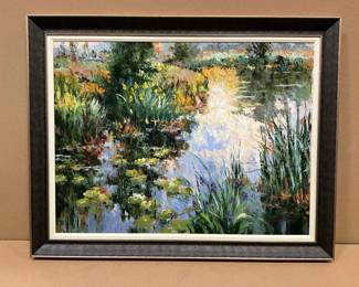 Iris Lily Pad Pond Painting