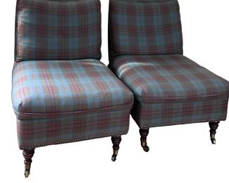 Plaid Slipper Chair Pair