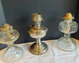 Antique Pedestal Glass Kerosene Parlor Lamp  More