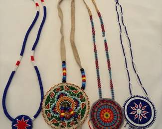 Four Native American Beaded Medallion Necklaces
