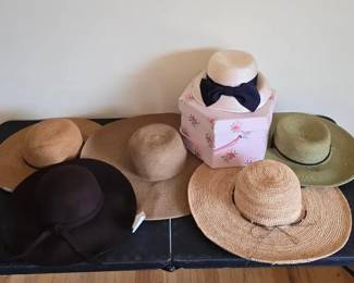 Lot of 6 Womens Hats and One Hat Box