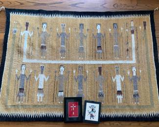  04 Navajo Wool Rug  Two Small Wall Hangings