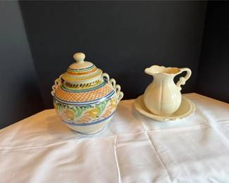 Majolica Pottery Lidded Jar  More