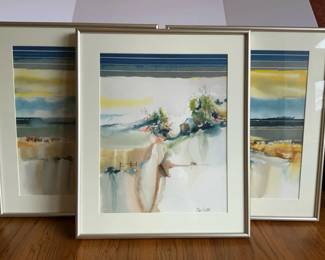 Three Rural Landscape Watercolor Paintings
