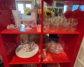 Milk Glass, Teapot, Stemware