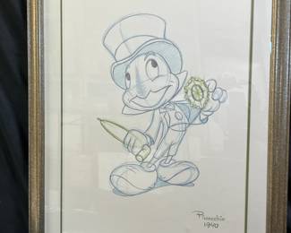Jiminy Cricket Pinocchio Sketch Poster Frame