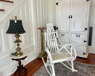 Hickory painted rocker along with a  storage cabinet painted white