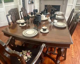 Dining table and chairs - circa 1920 - intact chairs for six